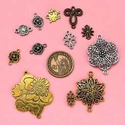 チベットスタイルの合金リンクコネクター  花  ミックスカラー  16~49x8~38x1~3.5mm  穴：1~3mm&nbsp;TIBE-MSMC008-05
