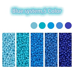 1900個5色ベーキングペイントガラスシードビーズ  8/0  ミックスカラー  3~3.5mm  穴：1~1.2mm  18グラム  約380PCS /カラー&nbsp;SEED-YW0001-76C