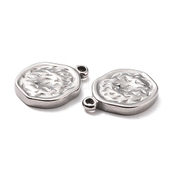 変色しない304ステンレススチールペンダント  テクスチャ  凹凸フラットラウンド  ステンレス鋼色  17.5x13x2.5mm  穴：1.4mm&nbsp;STAS-B024-51P