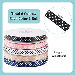 6 Rolls 6 Colors Polyester Polka Dot Print Grosgrain Ribbon&nbsp;OCOR-PH0004-28