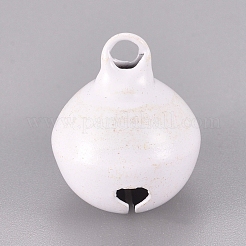 焼き付け塗装鉄製ベルペンダント  ラウンド  ホワイト  17x13.5mm  穴：2.5mm&nbsp;IFIN-WH0052-03F