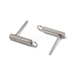 変色しない304ステンレススチールスタッドピアス金具  水平ループ付き  長方形  ステンレス鋼色  13x3mm  穴：1.8mm  ピン：0.8mm&nbsp;X-STAS-C080-06A-P
