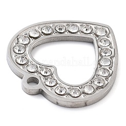 304ステンレスペンダント  ラインストーンハート付き  ステンレス鋼色  16x15x1.5mm  穴：1.5mm&nbsp;STAS-M076-07P