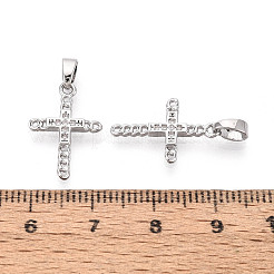 真鍮マイクロパヴェクリアキュービックジルコニアペンダント  クロスチャーム  プラチナ  18x12.5x1.5mm  穴：4.5x2mm&nbsp;KK-N259-19P