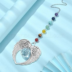 Glass Teardrop & Tibetan Style Alloy Wing Big Pendant Decorations&nbsp;HJEW-TA00065
