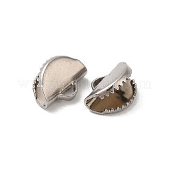 変色しない304ステンレススチールリボンカシメエンドパーツ  半円  ステンレス鋼色  7.5x10x6mm  穴：1.5x2.3mm&nbsp;STAS-C080-05A-P