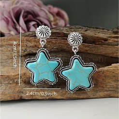 Alloy Synthetic Turquoise Dangle Stud Earrings&nbsp;FS-WG18094-01