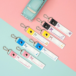 PUレザー&コットンネームマーカーキーホルダー  亜鉛合金キーホルダー付き  蝶結び  13x2cm&nbsp;AJEW-WH0514-043
