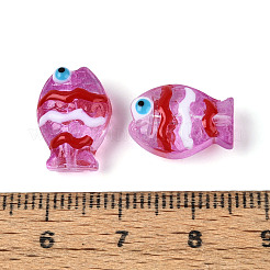 透明なガラスとエナメルのビーズ連売り  手描きのビーズ  魚  赤ミディアム紫  14.5x10~10.5x6~7.5mm  穴：0.6~0.9mm  約35個/連  24.41~25''（62~63.5センチメートル）&nbsp;GLAA-T034-01F