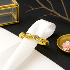 2Pcs 2 Colors Hollow Out Twist Infinity Brass Micro Pave Clear Cubic Zirconia Cuff Rings for Women&nbsp;RJEW-HY0001-18