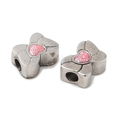 304ステンレススチールビーズ  エナメル  蝶結び  ステンレス鋼色  5.5x7.5x3.5mm  穴：1.9mm&nbsp;STAS-E198-02P