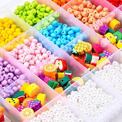 DIYジュエリー作成キット  ベーキングペイントガラスシードビーズ6/0個を含む  ABSプラスチックビーズ  ポリマークレイビーズ  アクリルビーズ  弾性水晶の線とステンレス鋼のはさみ  ミックスカラー  ビーズ：2395~2635個/セット&nbsp;DIY-YW0003-70
