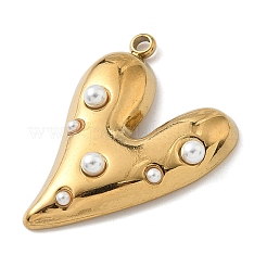 304ステンレススチールプラスチックパールペンダント  ハート  ゴールドカラー  25.5x18.5x4.5mm  穴：1.6mm&nbsp;STAS-K308-04G