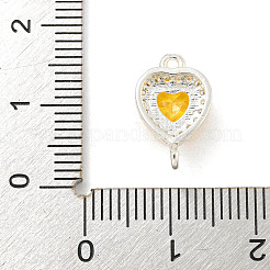真鍮舗装キュービックジルコニアコネクタチャーム  ハートリンク  銀色のメッキ  きいろ  15x9x6mm  穴：1.2mm&nbsp;KK-Z072-06S-05