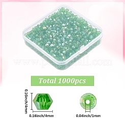 1000個ファセット双円錐ガラスビーズ  ABカラーメッキ  DIYクラフト用  ライムグリーン  4x4mm  穴：1mm&nbsp;EGLA-SP0001-32C