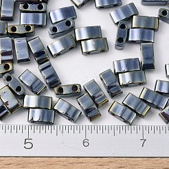 MIYUKIハーフティラビーズ  日本製シードビーズ  2の穴  （HTL464)ライトガンメタル  5x2.3x1.9mm  穴：0.8mm  約250個/10g&nbsp;X-SEED-J020-HTL0464