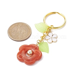 花のアクリル天然石風ペンダントキーホルダー  合金エナメルチャームと鉄分割キーリング付き  ファイヤーブリック  8cm&nbsp;KEYC-JKC00692-02