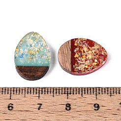 不透明樹脂とクルミ材のペンダント  ティアドロップチャーム  キラキラパウダー＆金箔付き  ミックスカラー  17.5x13x3mm  穴：2mm&nbsp;RESI-T060-03M