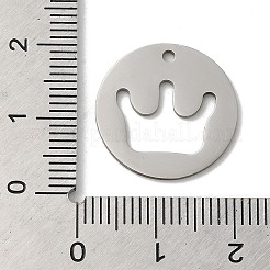 変色しない201ステンレススチールペンダント  ステンレス鋼色  レーザー切断  フラットラウンドのチャーム  クラウン  18x1mm  穴：1.5mm&nbsp;STAS-E206-02P-06