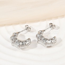 304ステンレススチールスタッドピアス  クロワッサン  ステンレス鋼色  17x7.5mm&nbsp;EJEW-S272-02P