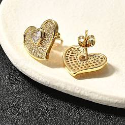 Rack Plating Brass Micro Pave Clear Cubic Zirconia Stud Earrings for Women&nbsp;EJEW-C125-04G