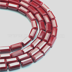 オペークガラスビーズ連売り  多面カット  直方体の  レッド  7x3x3mm  穴：1mm  約80個/連  15インチ&nbsp;X-EGLA-E008-3x6mm-09