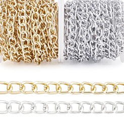 アルミツイストカーブチェーン  溶接されていない  スプール付き  ゴールデン＆シルバー  10x6.5x1.8mm  2のロール/セット&nbsp;CHA-TA0001-04