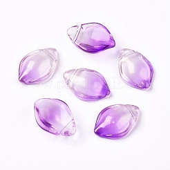 クリアガラスペンダント  グリッターパウダー付き  花びら  パープル  19x12.5x5.5mm  穴：1mm&nbsp;GLAA-L027-G03