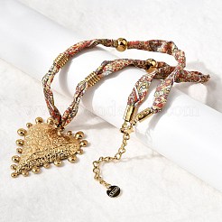 304 Stainless Steel Heart Pendant Printed Silk Ribbon Necklaces for Women&nbsp;NJEW-A063-11G