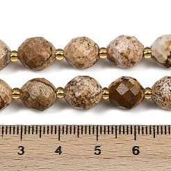 天然石ピクチャージャスパービーズ連売り  多面カット  オーバル  シードビーズで  9x10mm  穴：1.2mm  約32個/連  15.75''（40センチメートル）&nbsp;G-N342-149I-11