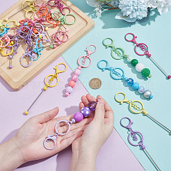 40 個 10 色の鉄の棒ビーズキーホルダージュエリーメイキング diy 工芸品  カニカン付き  プラチナ  ミックスカラー  138~140mm  4個/カラー&nbsp;KEYC-NB0001-85