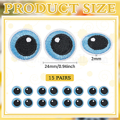 ポリエステル刺繍布アイロンパッチ  マスクと衣装のアクセサリー  漫画の目  空色  24x2mm  15のペア/箱&nbsp;PATC-BC0001-07