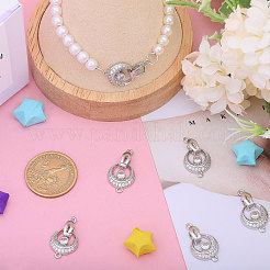 クリスタルラインストーン付き真鍮折りたたみ式留め具6個  三日月  プラチナ  月：16.5x14x3.5mm  穴：1.5mm  クラスプ：12.5x4.5x5mm  穴：1.8mm&nbsp;KK-CA0002-69B