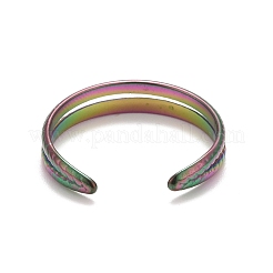 レインボーカラーイオンプレーティング（IP）304ステンレススチールダブルラインオープンカフリング女性用  usサイズ9 3/4(19.5mm)&nbsp;RJEW-A005-41MC