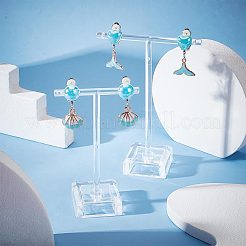4ペア2スタイルの模造貝エナメルダングルクリップオンイヤリング  プラチナ合金の海をテーマにした女性用ジュエリー  クジラ  35~37mm  1ペア/スタイル&nbsp;EJEW-AR0001-09A