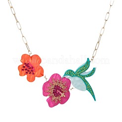春夏向けアクリルラインストーンペンダントビブネックレス（女性用）  ゴールドカラー  カラフル  鳥  16.93インチ（43cm）&nbsp;WG872E8-01