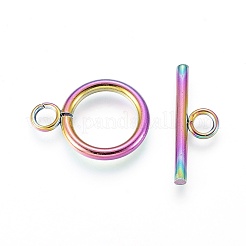 イオンプレーティング（IP）304ステンレススチールマンテル  リング  虹色  リング：18.5x14x2mm  内径：10mm  バー：20x7x2mm  穴：3mm&nbsp;STAS-F232-04-M