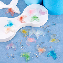 DIY 魚のしっぽ樹脂ペンダント ダングルイヤリング作成キット  ミックスカラー  32x29x4mm  穴：1.6mm&nbsp;DIY-TA0010-71