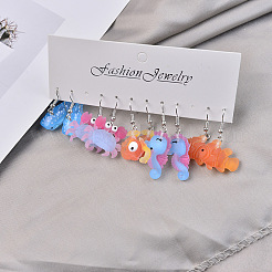 5 Pairs Marine Animal Theme Resin & Alloy Dangle Earrings&nbsp;WG9354E-01