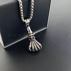 レトロロックパンクメンズスカル304ステンレススチールペンダントネックレス  ステンレス鋼色&nbsp;SP0415