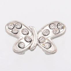 合金ラインストーン連バー  カドミウムフリー＆鉛フリー  蝶  プラチナ  12x21x2mm  穴：1mm&nbsp;X-ALRI-H044