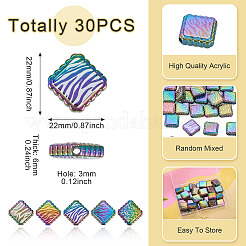 虹色の虹色プリント不透明アクリルビーズ30個  ヒョウ柄のスクエア  正方形  22x22x6mm  穴：3mm&nbsp;OACR-TA0001-73B