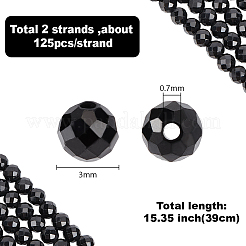 2連売り天然ブラックトルマリンビーズ連売り  多面カット  ラウンド  2.7~3.5mm  穴：0.7mm  約125個/連  38cm&nbsp;G-HY0001-69
