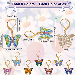 合金エナメル蝶ペンダントdecoratoins  真鍮のフレンチフックピアスのパーツと  ミックスカラー  33mm  32個/箱&nbsp;HJEW-SC00042
