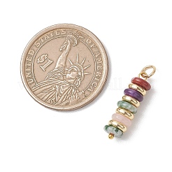 Natural Green Aventurine & Rose Quartz & Lemon Jade & Red Jasper & Jade & Synthetic Malachite & Brass Disc Pendants&nbsp;X-PALLOY-JF04941