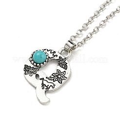 Letter A~Z Antique Silver Plated Alloy with Synthetic Turquoise Pendant Necklaces&nbsp;NJEW-G080-01Q