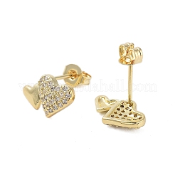 真鍮マイクロパヴェクリアキュービックジルコニアハートスタッドピアス（女性用）  18KGP本金メッキ  8x12.5mm&nbsp;EJEW-A110-09G