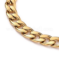 女性用 304 ステンレススチール キューバンリンクチェーンブレスレット  カニカン付き  18KGP本金メッキ  7-7/8インチ（20cm）  7mm&nbsp;BJEW-JB05611-01