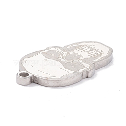 変色しない201ステンレススチールペンダント  レーザー切断  スカル  ステンレス鋼色  28x15.5x2mm  穴：2mm&nbsp;STAS-D451-02P