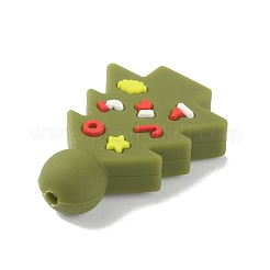 クリスマスのテーマ食品グレードの環境に優しいシリコーン ビーズ  クリスマスツリー模様  33x23x9mm  穴：2.5mm&nbsp;SIL-WH0015-05B
